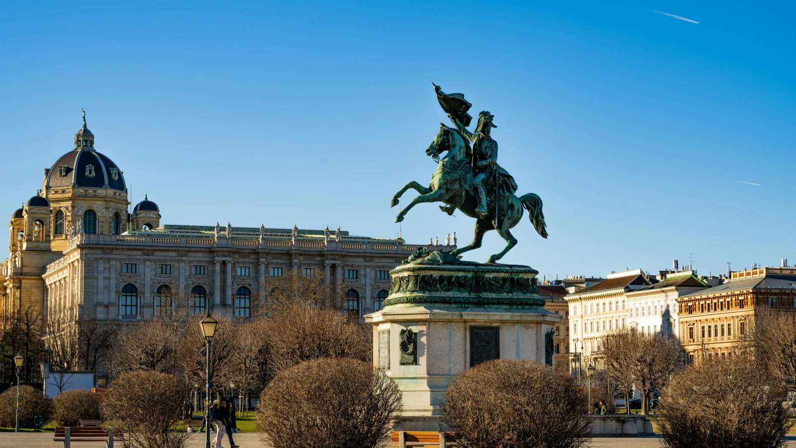 Equestrian statue near Kunsthistorisches Museum Wien Vienna car rental route