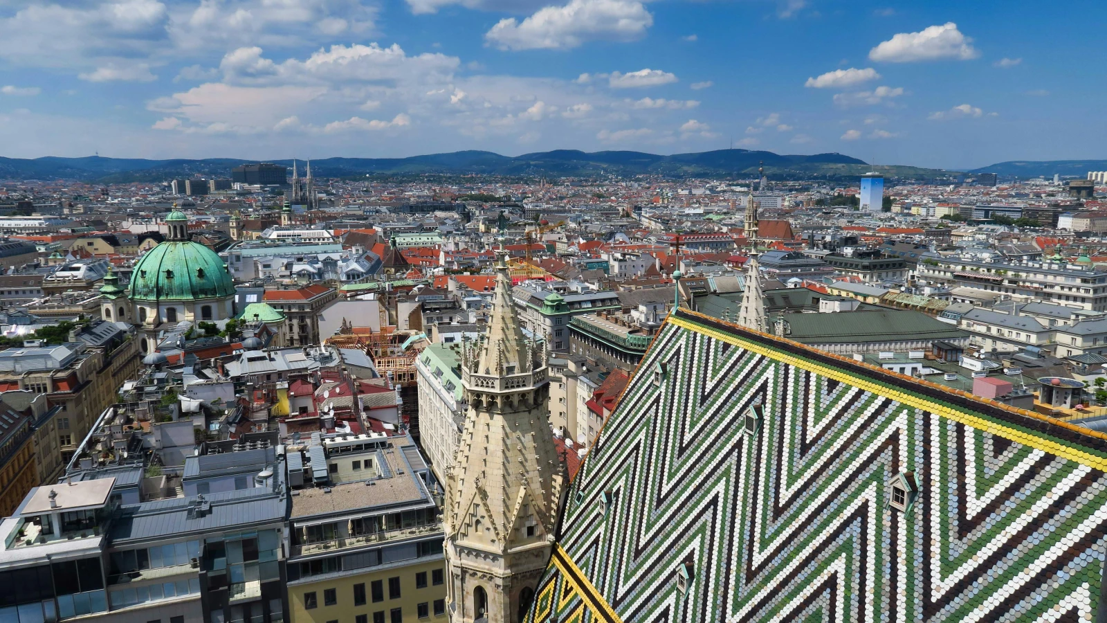 Aerial perspective of Vienna St. Stephens Cathedral area for car rental road trip planning